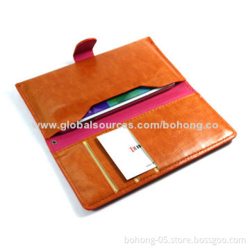 Universal leather case for smartphone, wallet design,different colors and materials are available